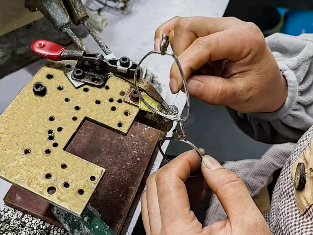 Precision welding of custom metal eyewear frame components