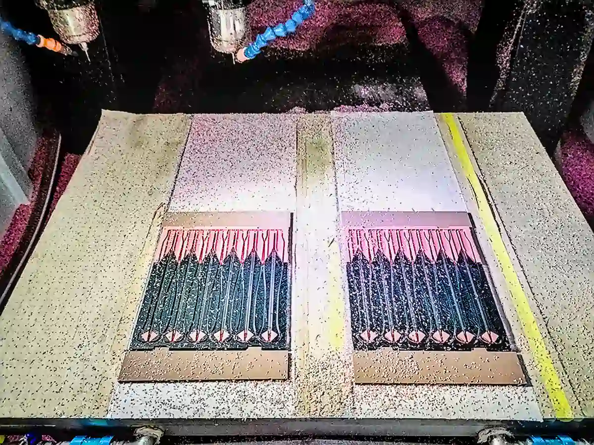 CNC machining of eyewear components secured in production fixtures